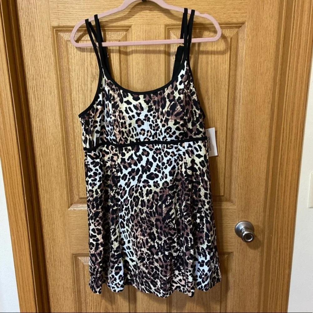 Nwt Plus Size 18 Double Strap Swimdress Swimsuits For All Leopard Swim Dress